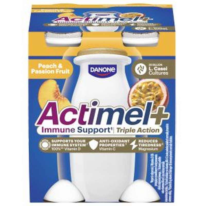 Actimel jogurtijook virsiku-passionivilja 4*100g vitamiinide B6, D, C ja magneesiumiga