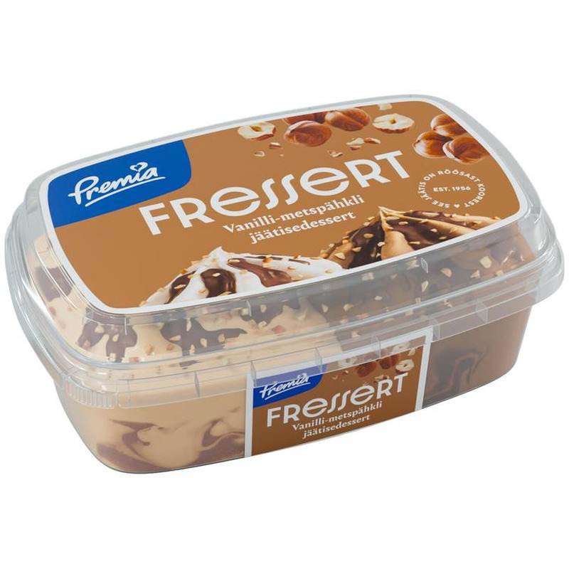 Vanilli- ja metspähkli-koorejäätis pählikreemi ja pähklitega, PREMIA, 400 g