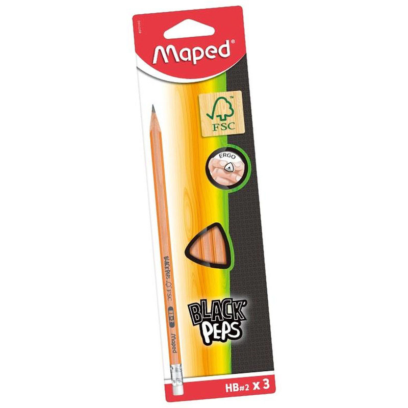 Pliiats Black` Peps, MAPED, 3 tk