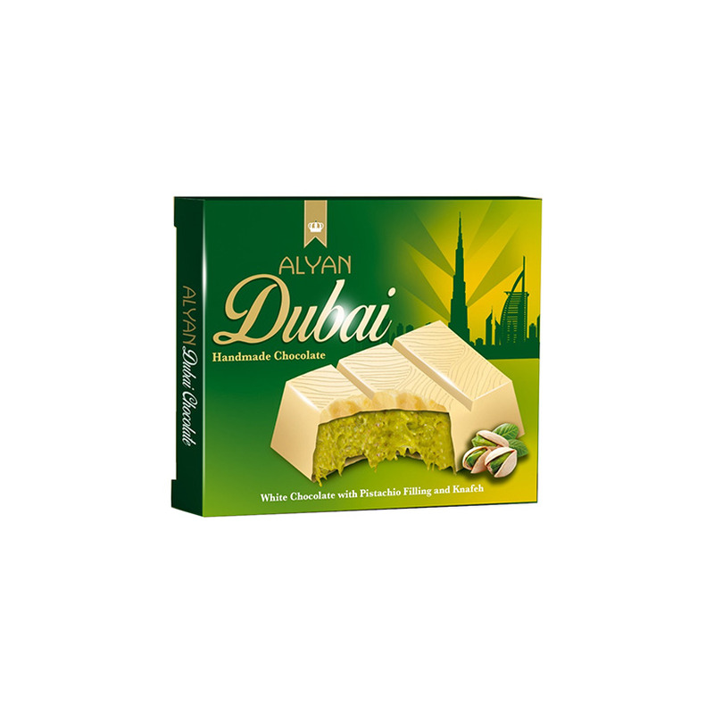 Dubai valge šokolaad ALYAN pistaatsiatäidise ja Kanufaga 100g