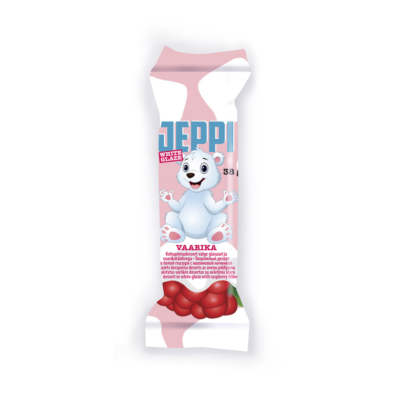 JEPPI Kohupiimadessert valge glasuuri ja vaarikatäidisega38g