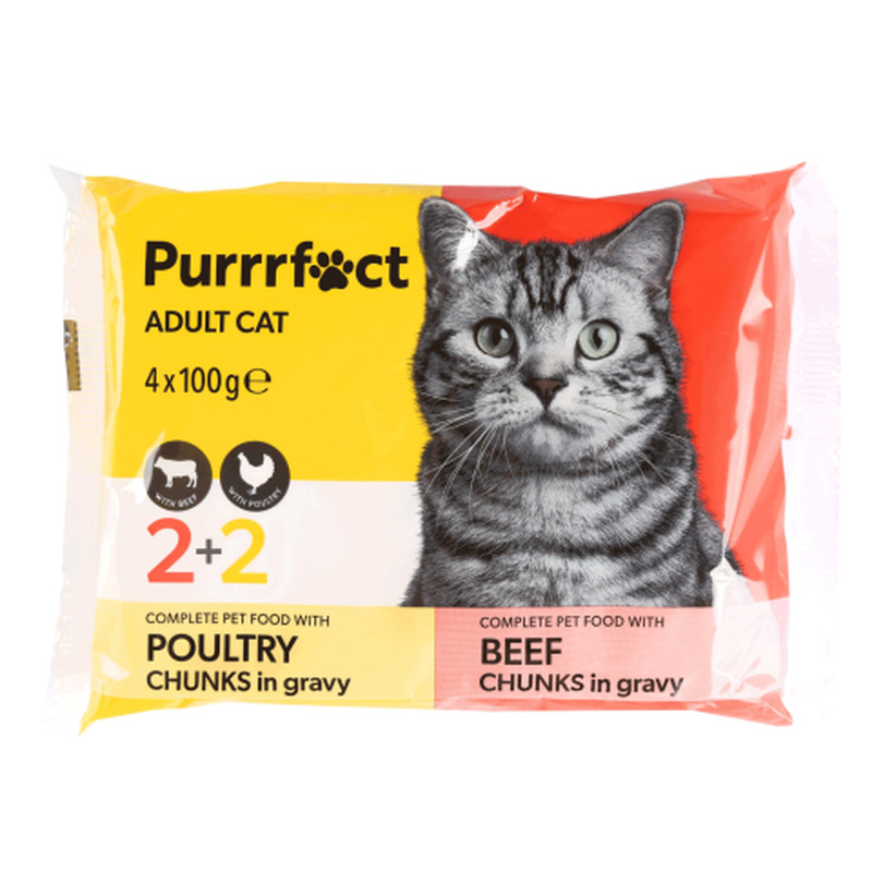 Kassisööt Purrrfect loomalihaga, linnulihaga 4x100g
