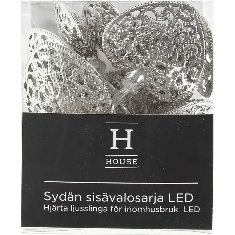Valguskett südametega 10LED, häbedane, patareid 2xAA(ei sisaldu), sise